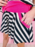 Stripe Contrast Ribbed Banding Long Sleeve Blouse and Loose Shorts Set - Velora Luxury Fashion