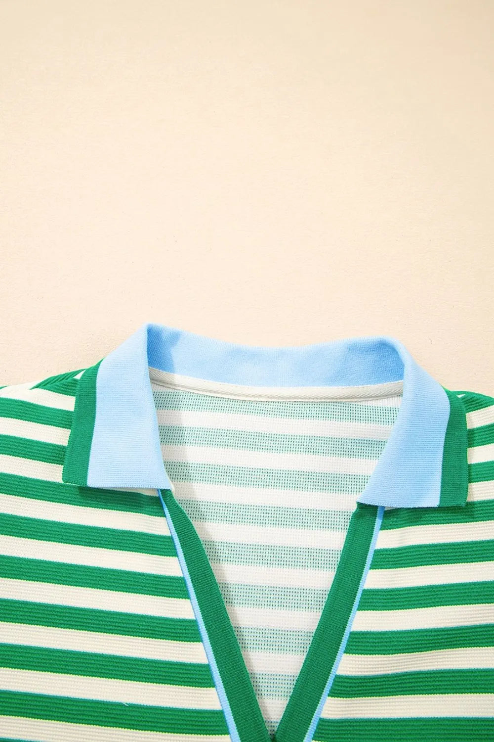 Stripe Print Contrast Collar Split Neck Flutter Sleeve Dress - Velora Luxury Fashion