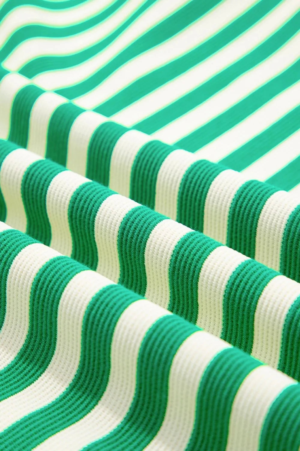 Stripe Print Contrast Collar Split Neck Flutter Sleeve Dress - Velora Luxury Fashion