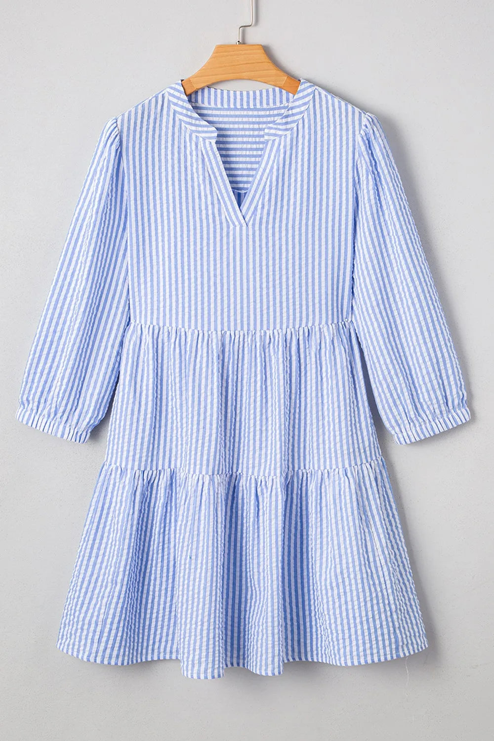 Stripe Tiered Shift Dress with Pockets - Velora Luxury Fashion