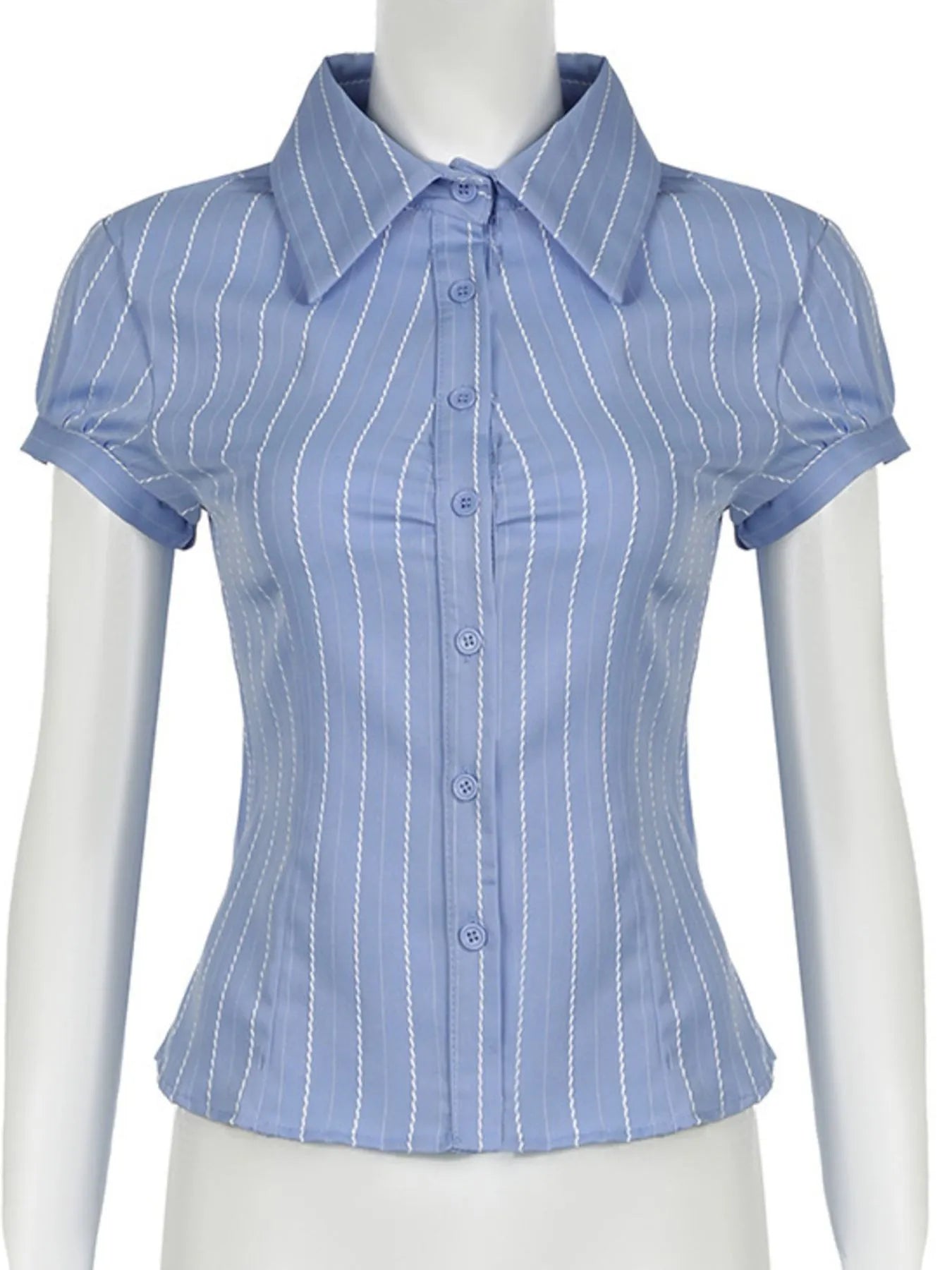 Striped Button-Down Collared Neck Shirt - Velora Luxury Fashion