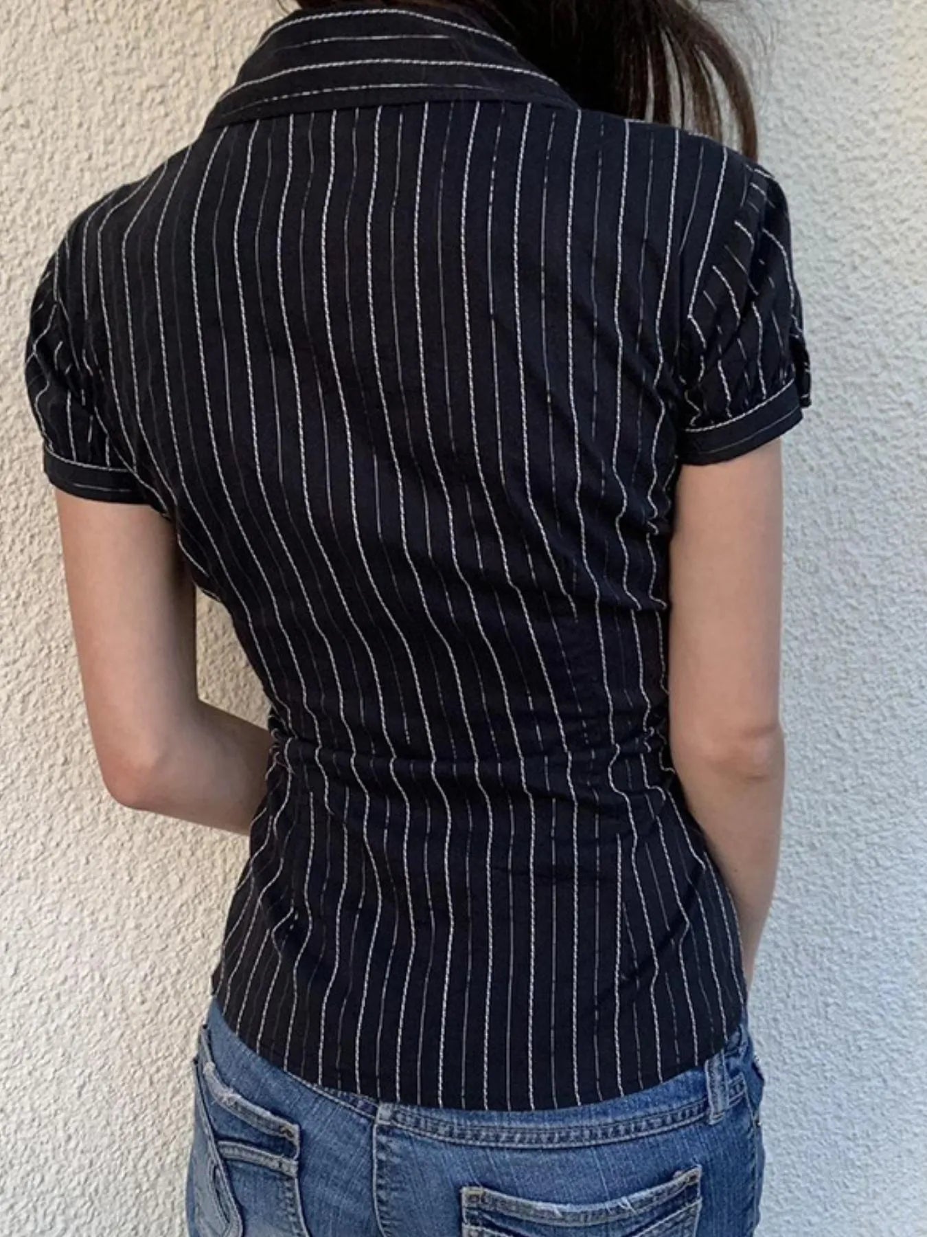 Striped Button-Down Collared Neck Shirt - Velora Luxury Fashion