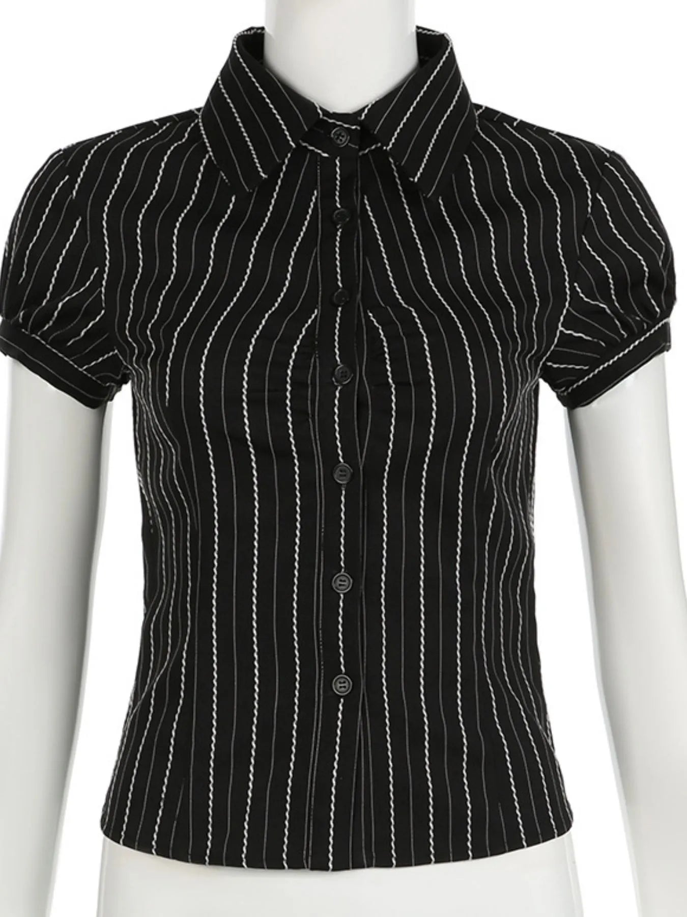 Striped Button-Down Collared Neck Shirt - Velora Luxury Fashion