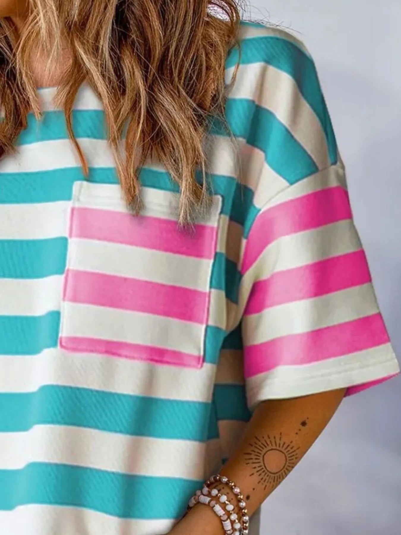 Striped Oversized Short Sleeve T-Shirt - Velora Luxury Fashion