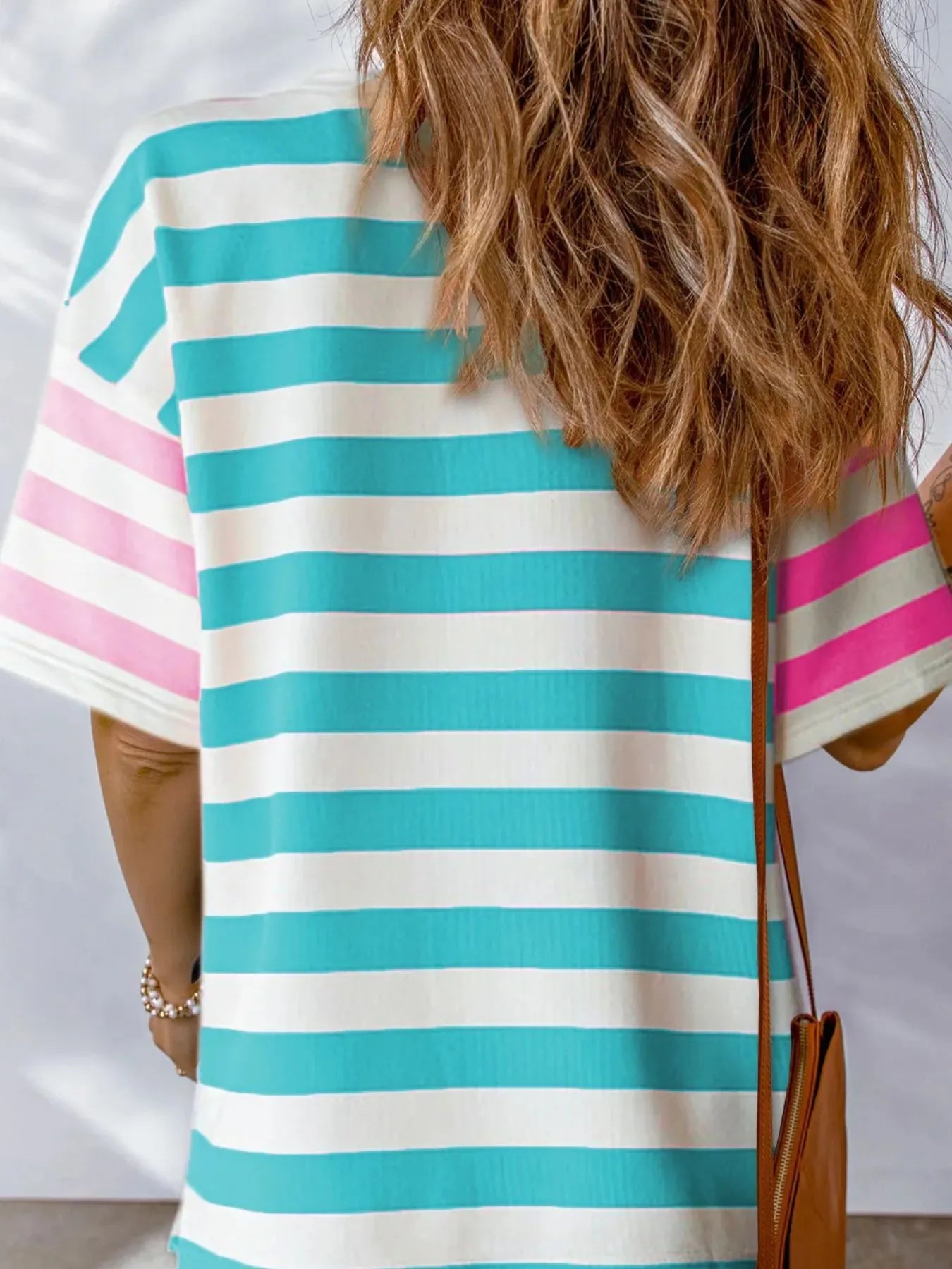 Striped Oversized Short Sleeve T-Shirt - Velora Luxury Fashion
