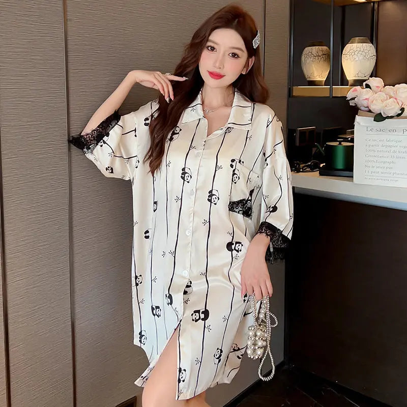 Striped Shirt Dress Short Sleeve Plus Size Loose Pajamas For Women EX-STOCK Canada