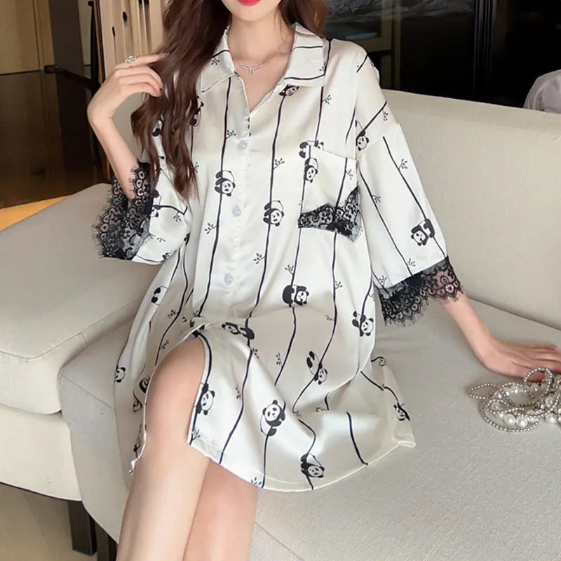 Striped Shirt Dress Short Sleeve Plus Size Loose Pajamas For Women EX-STOCK Canada