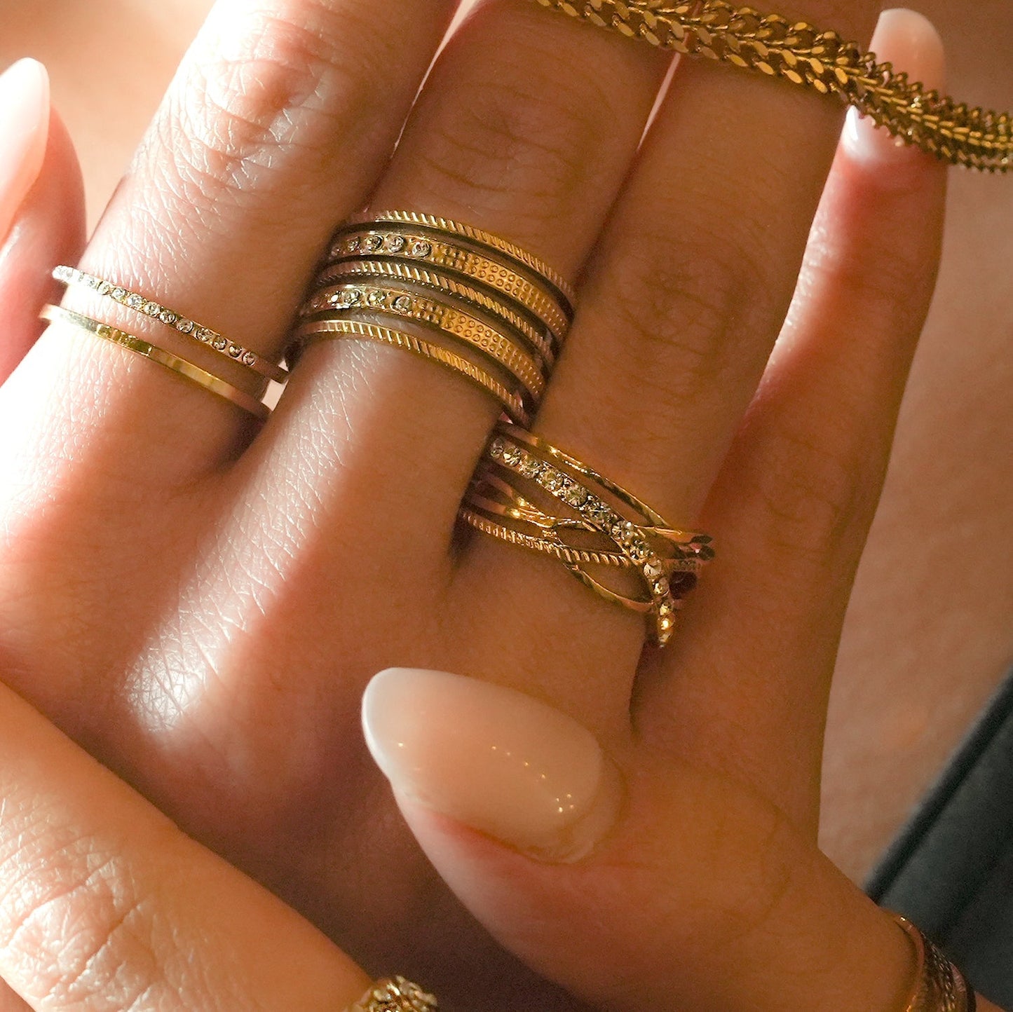 Style CORAZON: Cross Over Multi Stacked Zirconia Embedded Ring - Velora Luxury Fashion