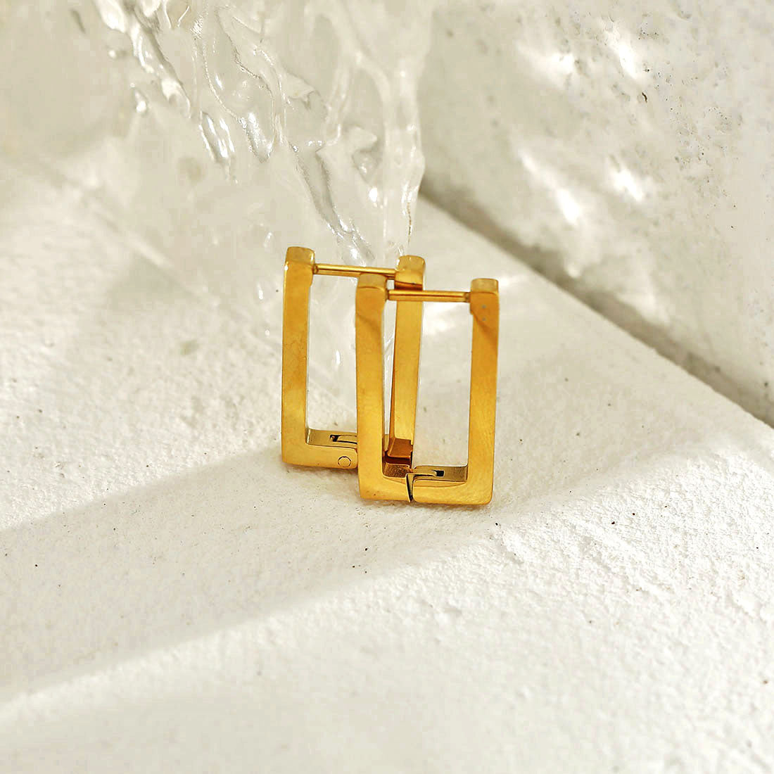 Style DELILAH: Rectangular Mini Hoop Earrings in Gold - Velora Luxury Fashion