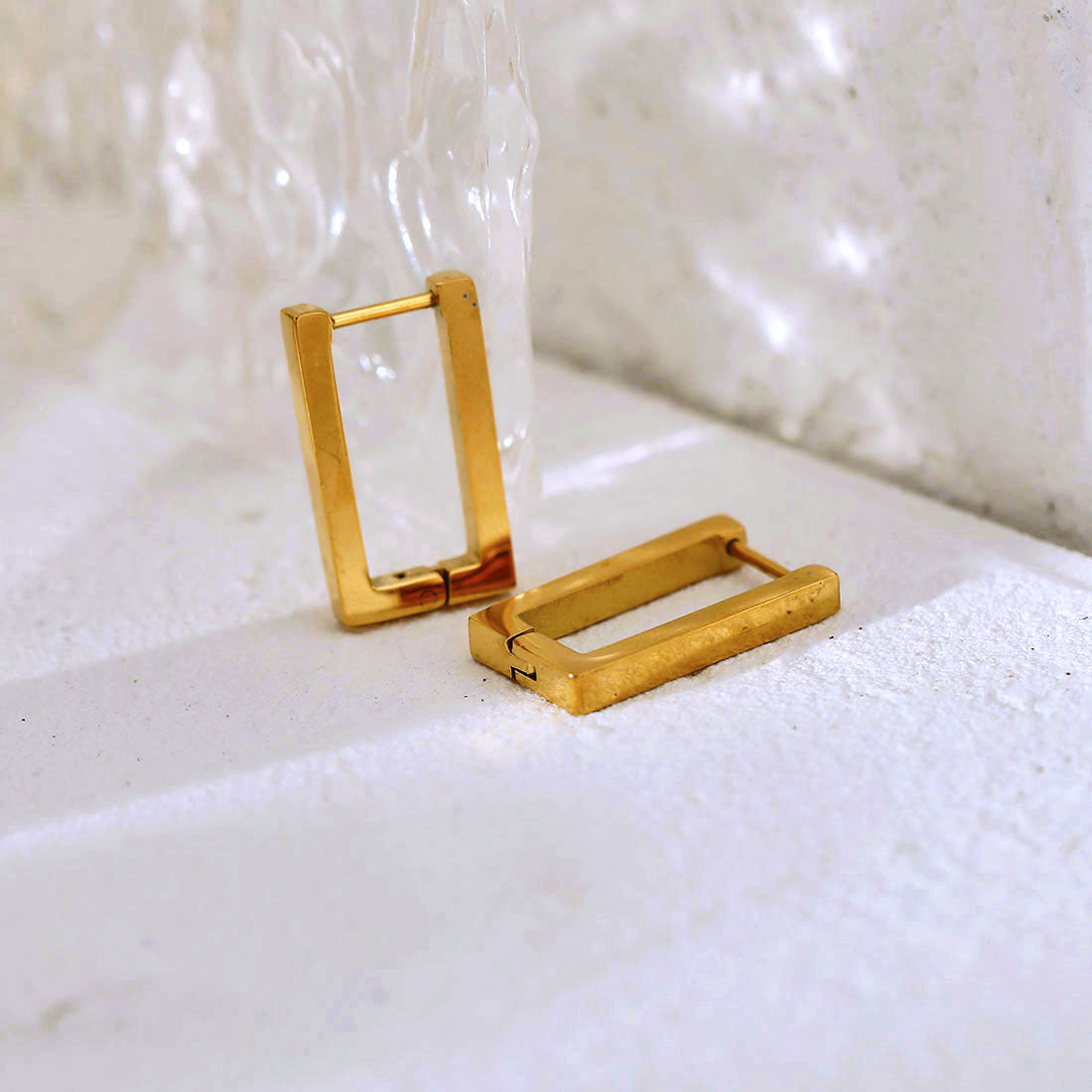 Style DELILAH: Rectangular Mini Hoop Earrings in Gold - Velora Luxury Fashion