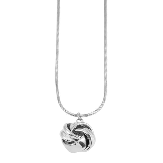 Style JASPUR: Snakeskin Chain Necklace with Love-Knot Pendant in White Gold (Silver Toned) - Velora Luxury Fashion