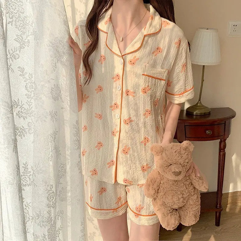 Summer Japanese Bubble Cotton Cute Orange Pajamas For Women EX-STOCK Canada