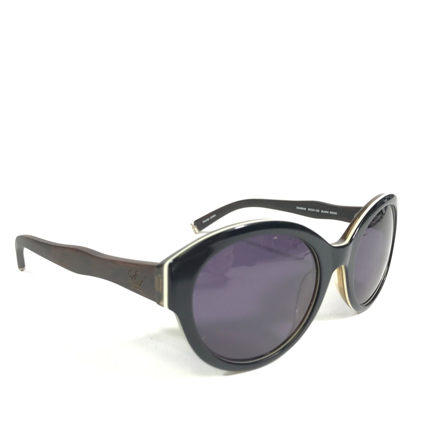 Sunglasses DIAGRAM BLACK WOOD Brown Round Frames w Purple Lenses - Velora Luxury Fashion