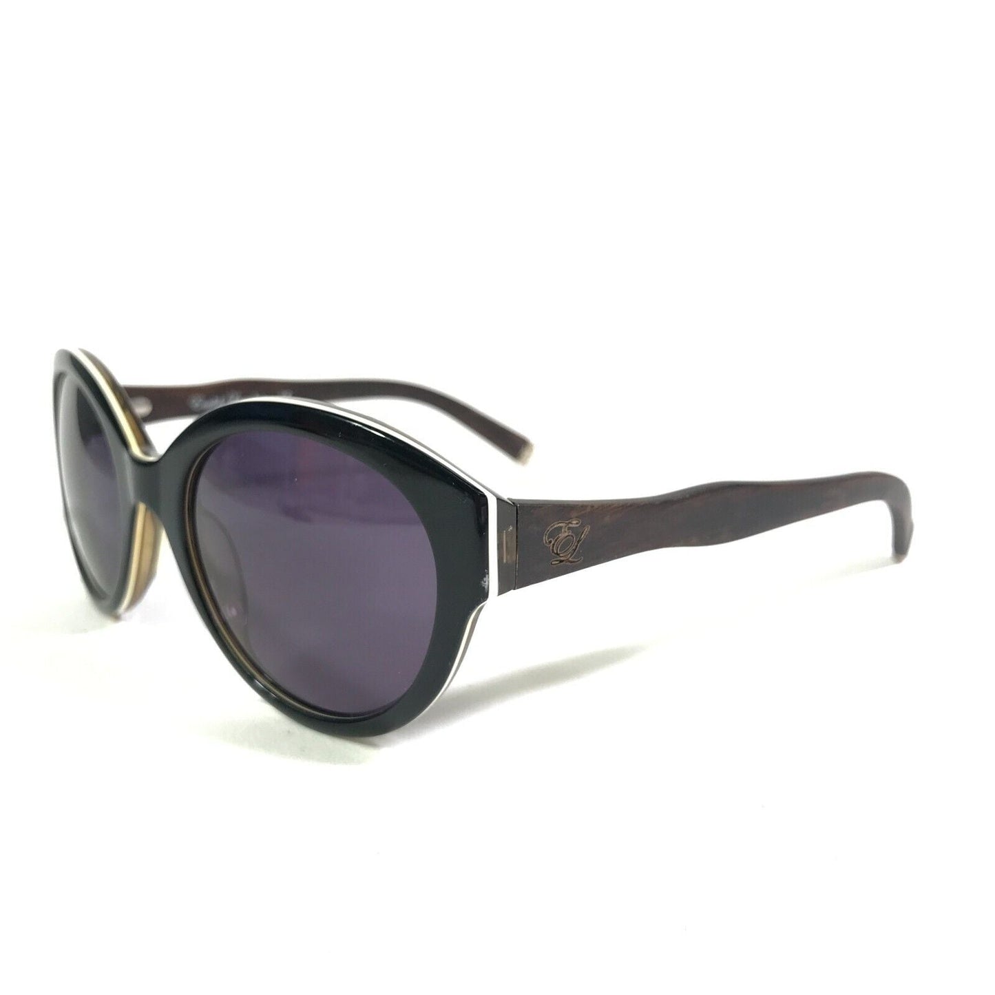 Sunglasses DIAGRAM BLACK WOOD Brown Round Frames w Purple Lenses - Velora Luxury Fashion