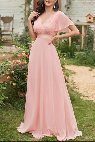 Surplice Flutter Sleeve Maxi Dress - Velora Luxury Fashion