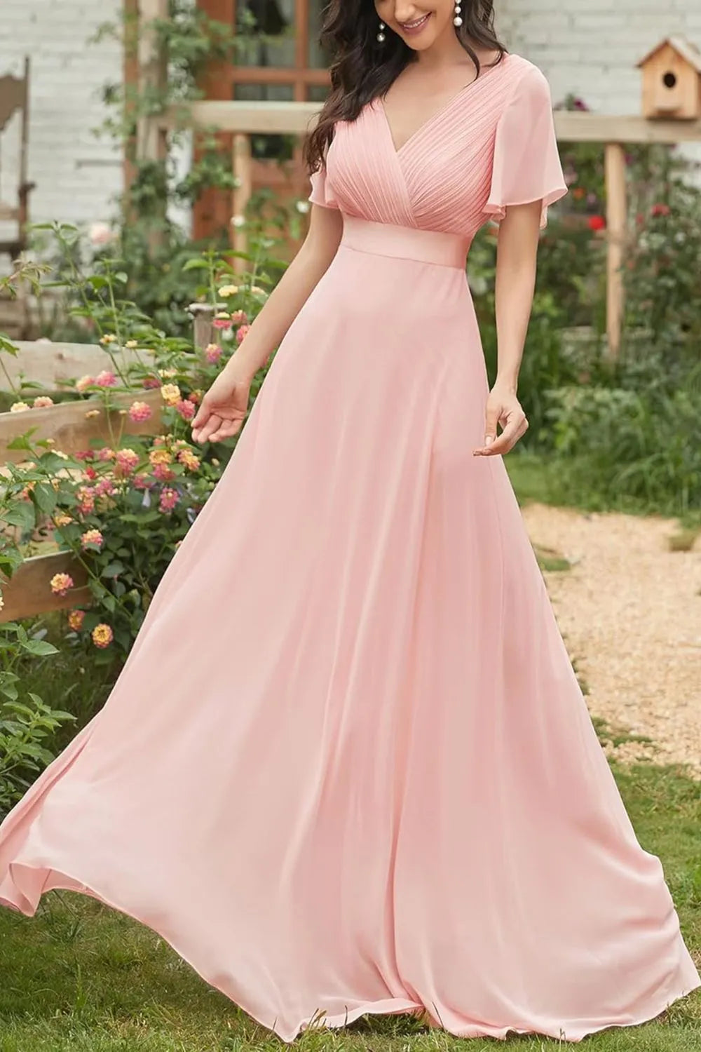 Surplice Flutter Sleeve Maxi Dress - Velora Luxury Fashion
