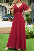 Surplice Flutter Sleeve Maxi Dress - Velora Luxury Fashion