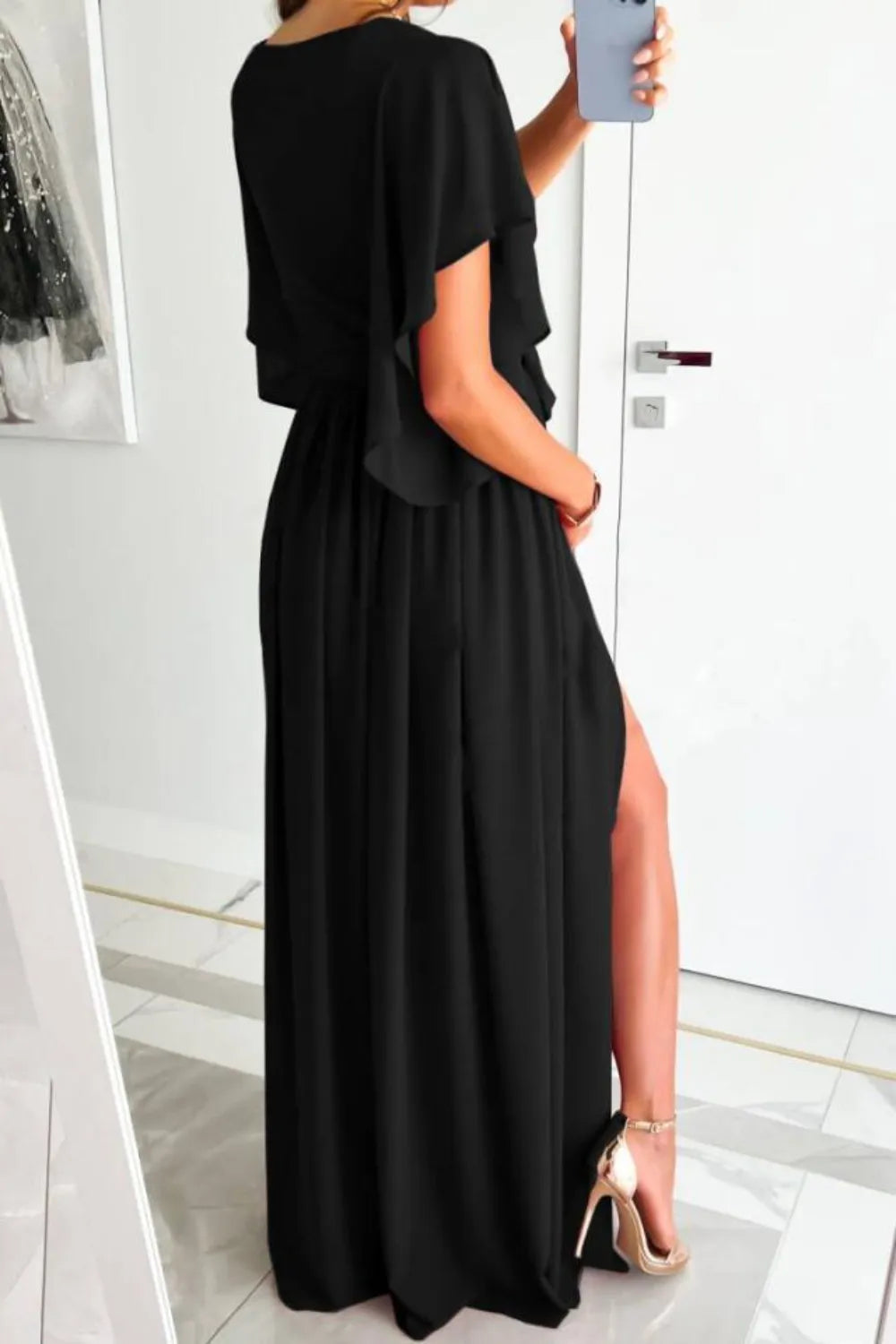 Surplice Flutter Sleeve Maxi Dress - Velora Luxury Fashion
