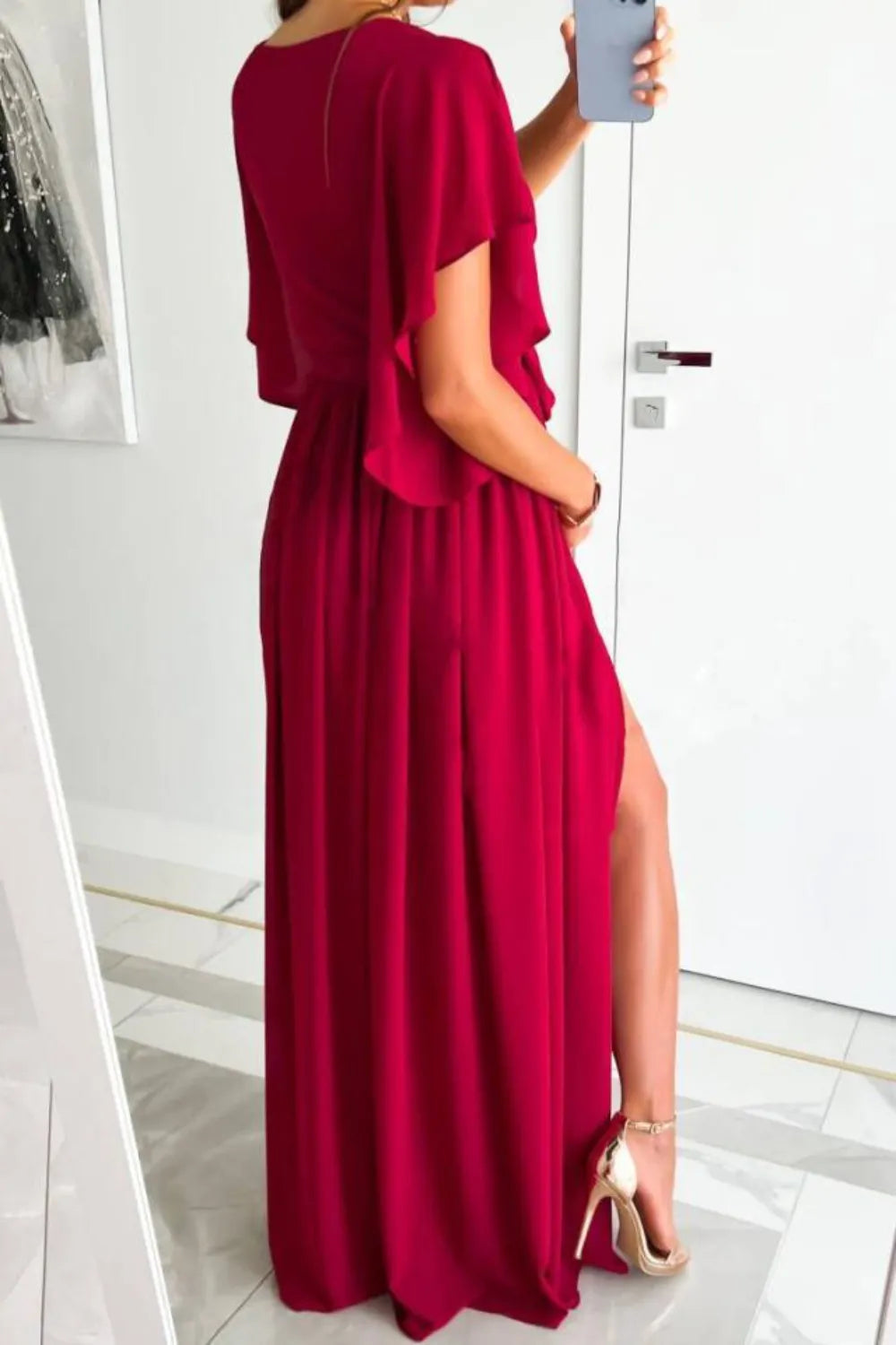 Surplice Flutter Sleeve Maxi Dress - Velora Luxury Fashion