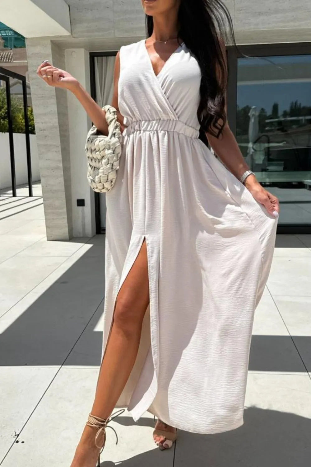 Surplice Sleeveless Slit Maxi Dress - Velora Luxury Fashion
