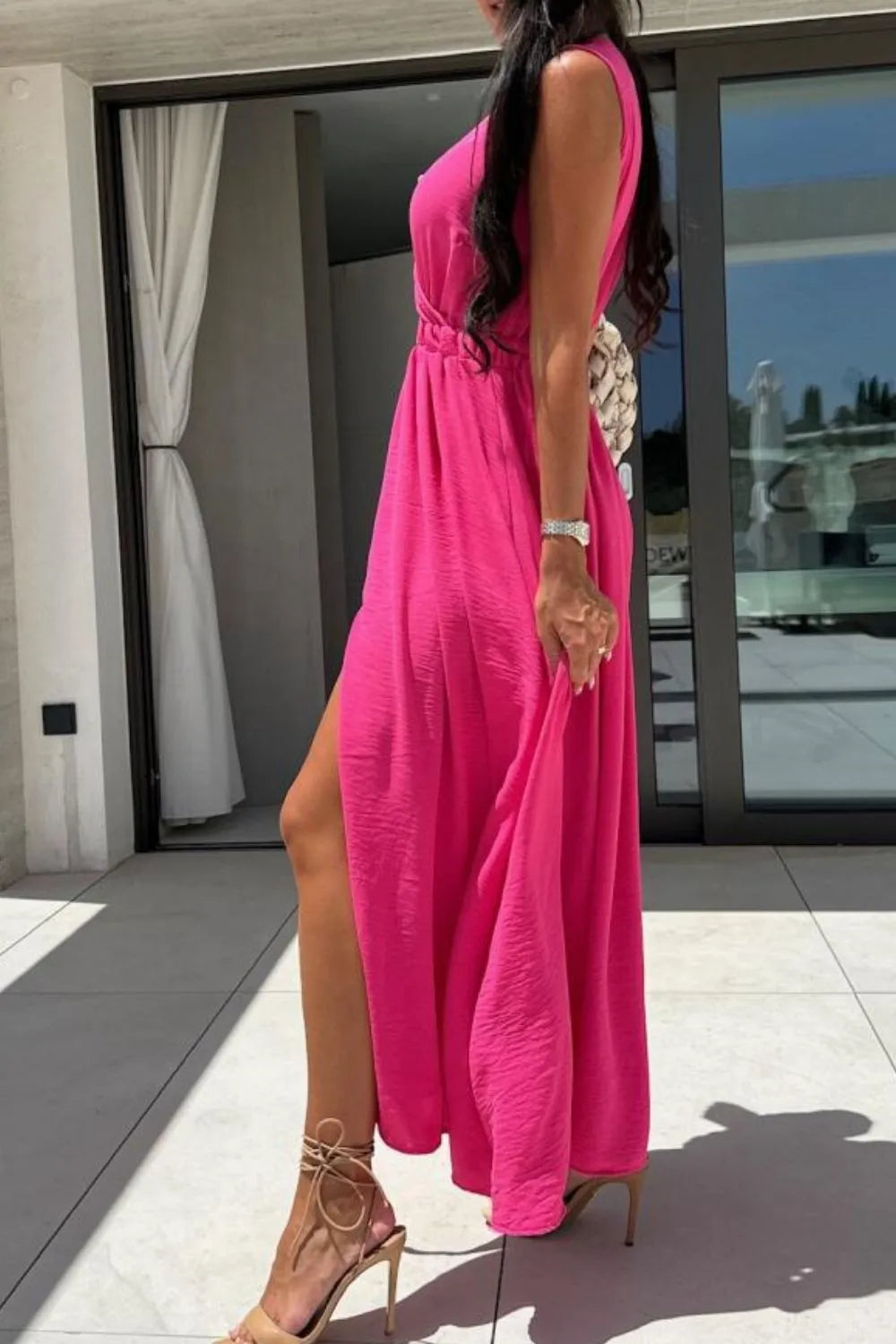 Surplice Sleeveless Slit Maxi Dress - Velora Luxury Fashion