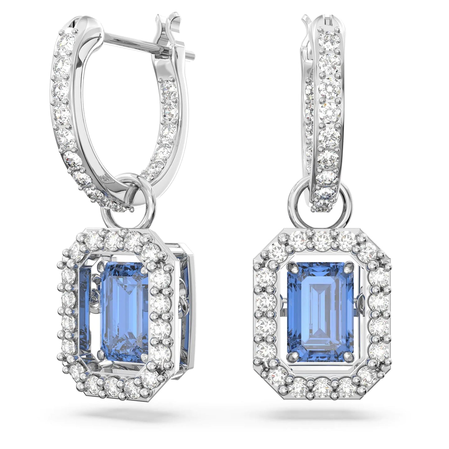 Swarovski Una Earrings Octagon cut Swarovski Zirconia Blue Rhodium Finish - Velora Luxury Fashion