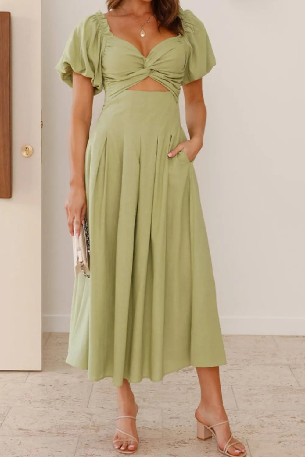 Sweetheart Neck Puff Sleeve Dress - Velora Luxury Fashion