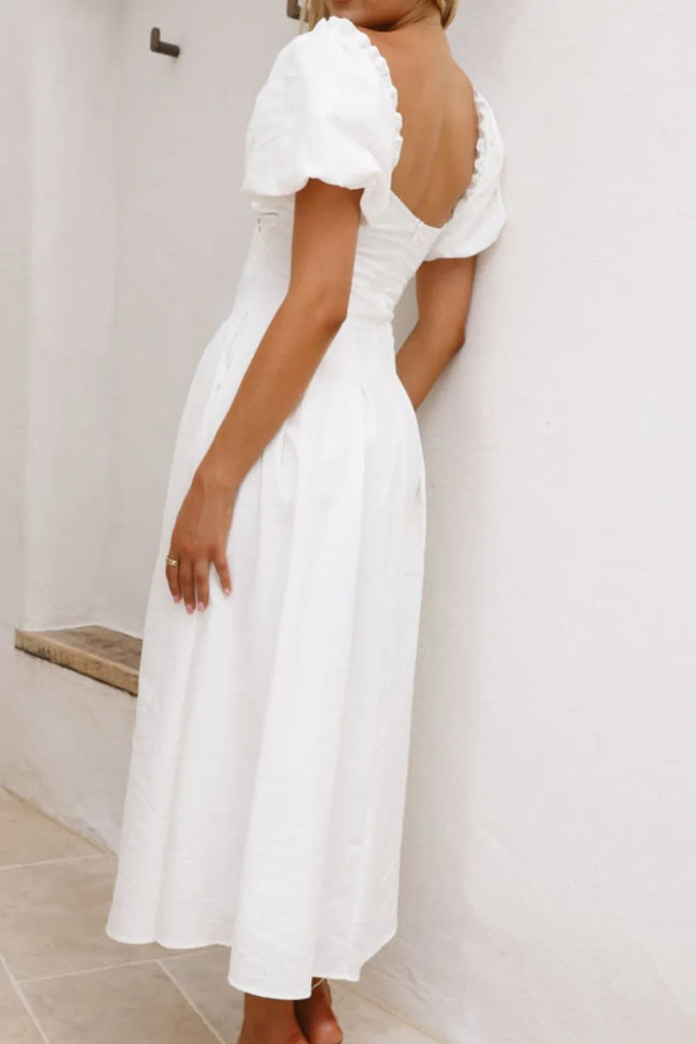 Sweetheart Neck Puff Sleeve Dress - Velora Luxury Fashion