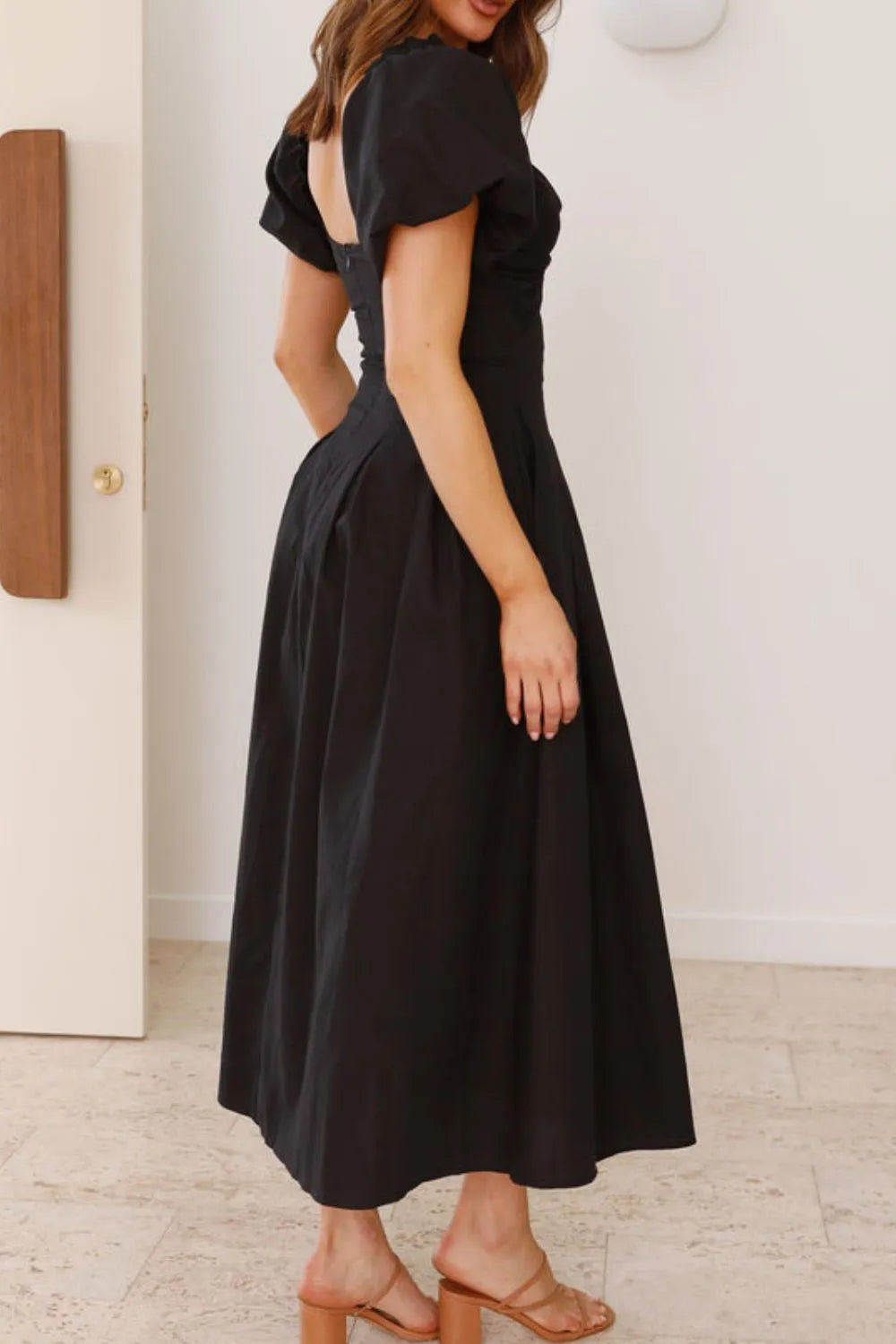 Sweetheart Neck Puff Sleeve Dress - Velora Luxury Fashion