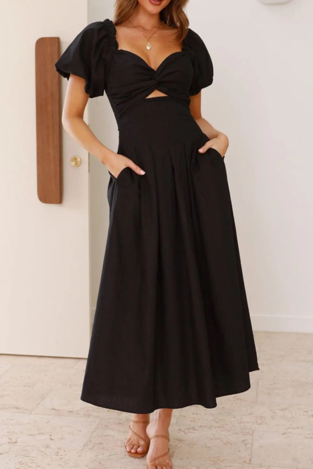 Sweetheart Neck Puff Sleeve Dress - Velora Luxury Fashion