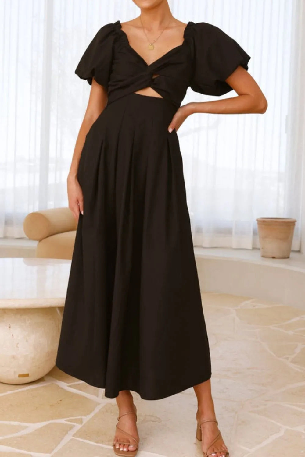 Sweetheart Neck Puff Sleeve Dress - Velora Luxury Fashion