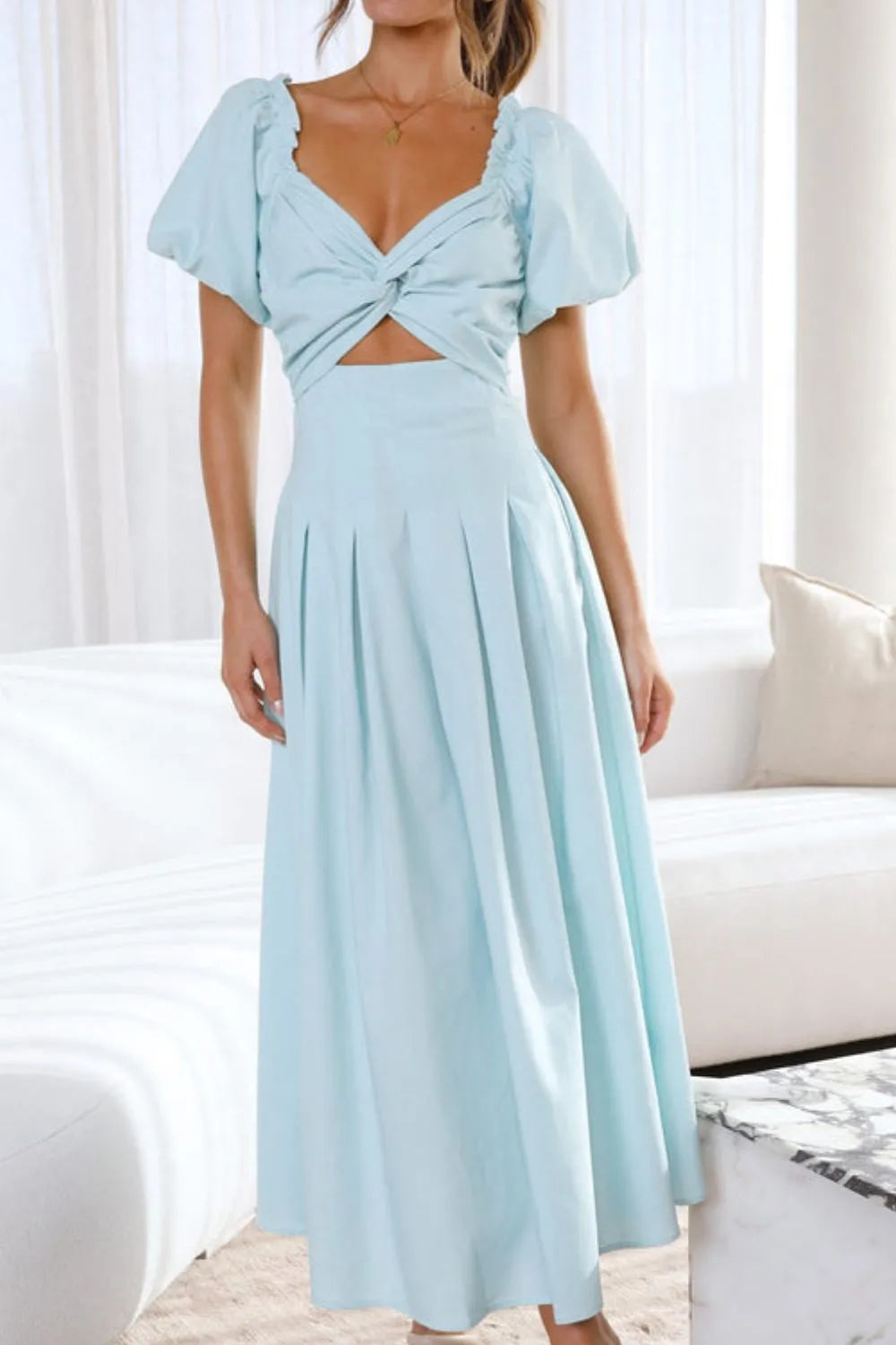 Sweetheart Neck Puff Sleeve Dress - Velora Luxury Fashion