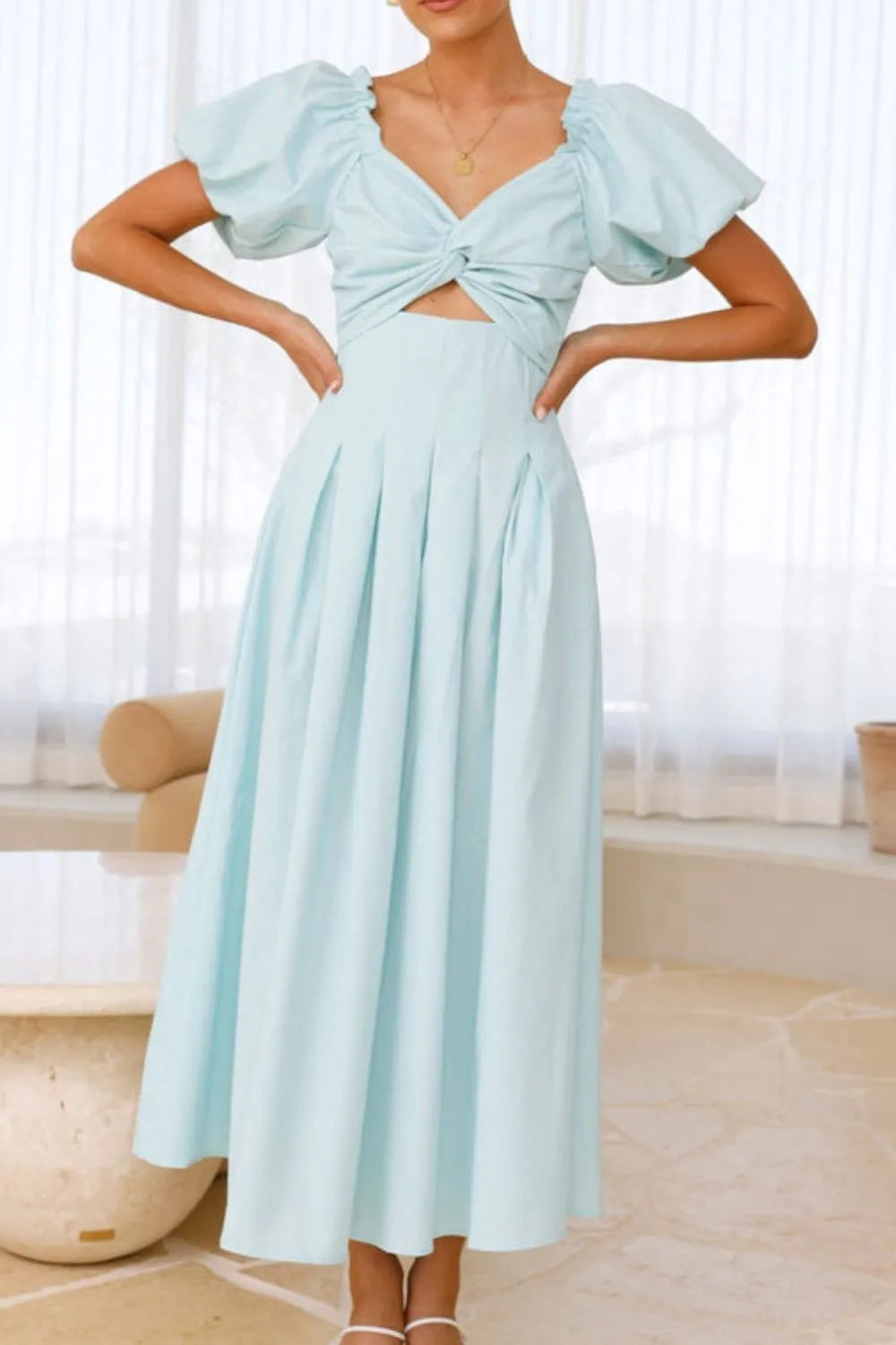 Sweetheart Neck Puff Sleeve Dress - Velora Luxury Fashion