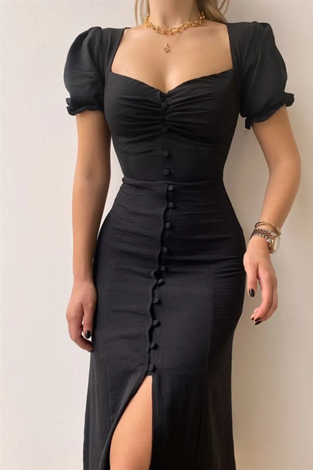 Sweetheart Neck Short Sleeve Dress - Velora Luxury Fashion