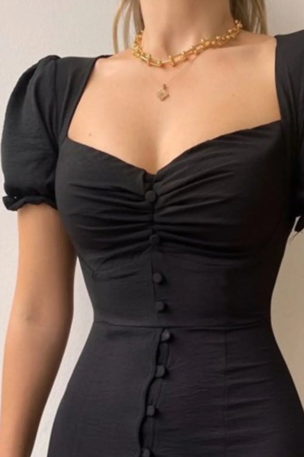 Sweetheart Neck Short Sleeve Dress - Velora Luxury Fashion