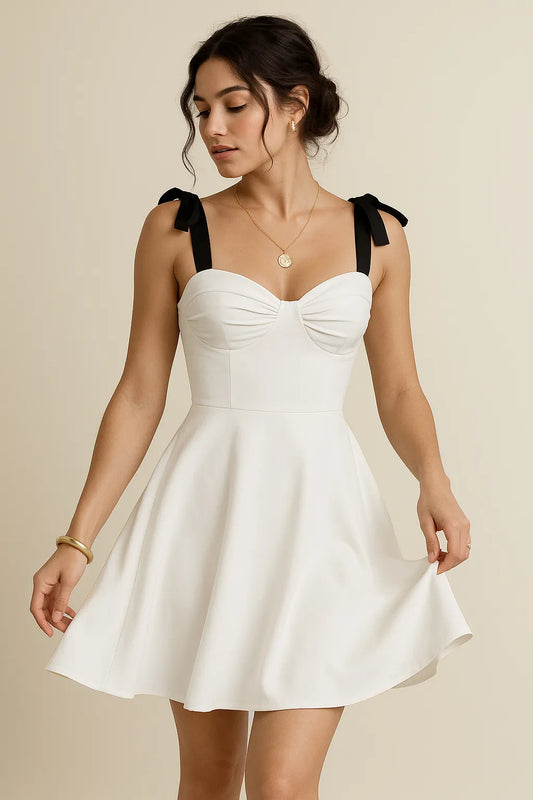 Sweetheart Neck Tie Shoulder Dress - Velora Luxury Fashion