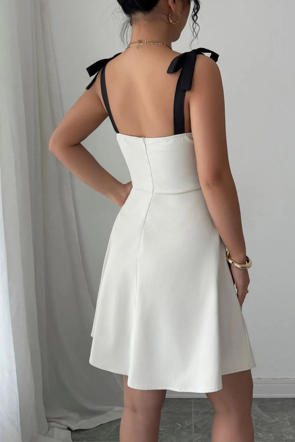 Sweetheart Neck Tie Shoulder Dress - Velora Luxury Fashion