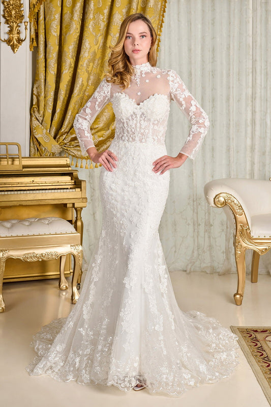 WEDDING DRESS WITH A LONG SLEEVE TOP