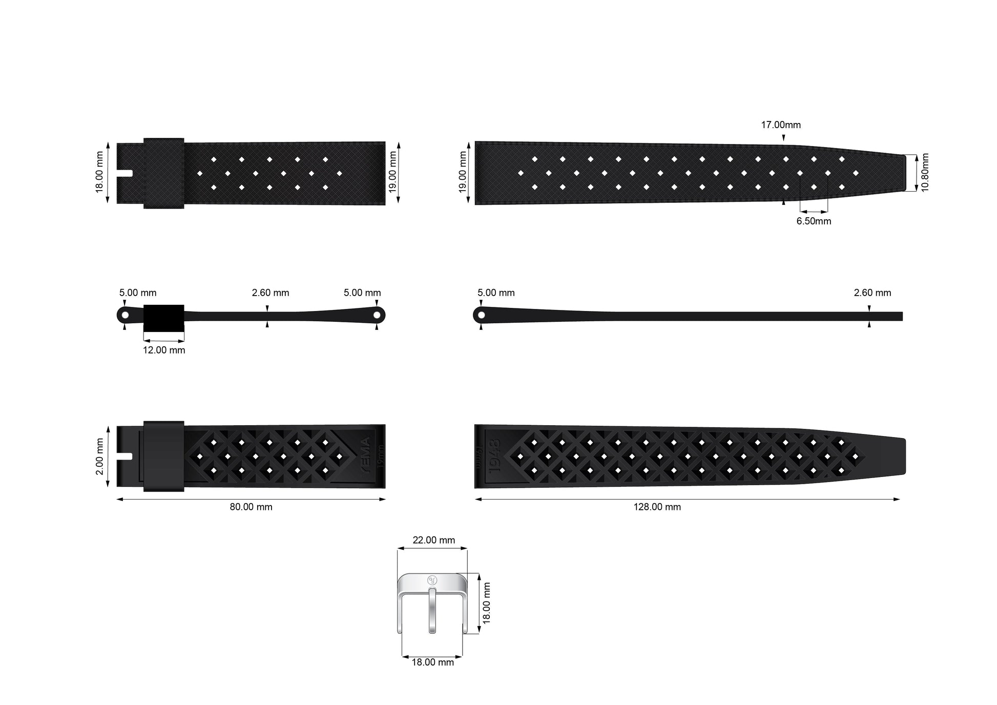 YEMA Black Tropic Dive Strap 19mm | SYSUP-TP19-SS - Velora Luxury Fashion