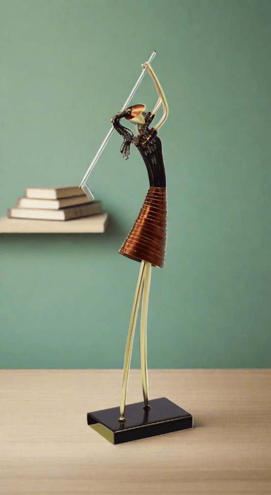 Table Sculpture-Metal Figurine Lady Playing Golf - Velora Luxury Fashion