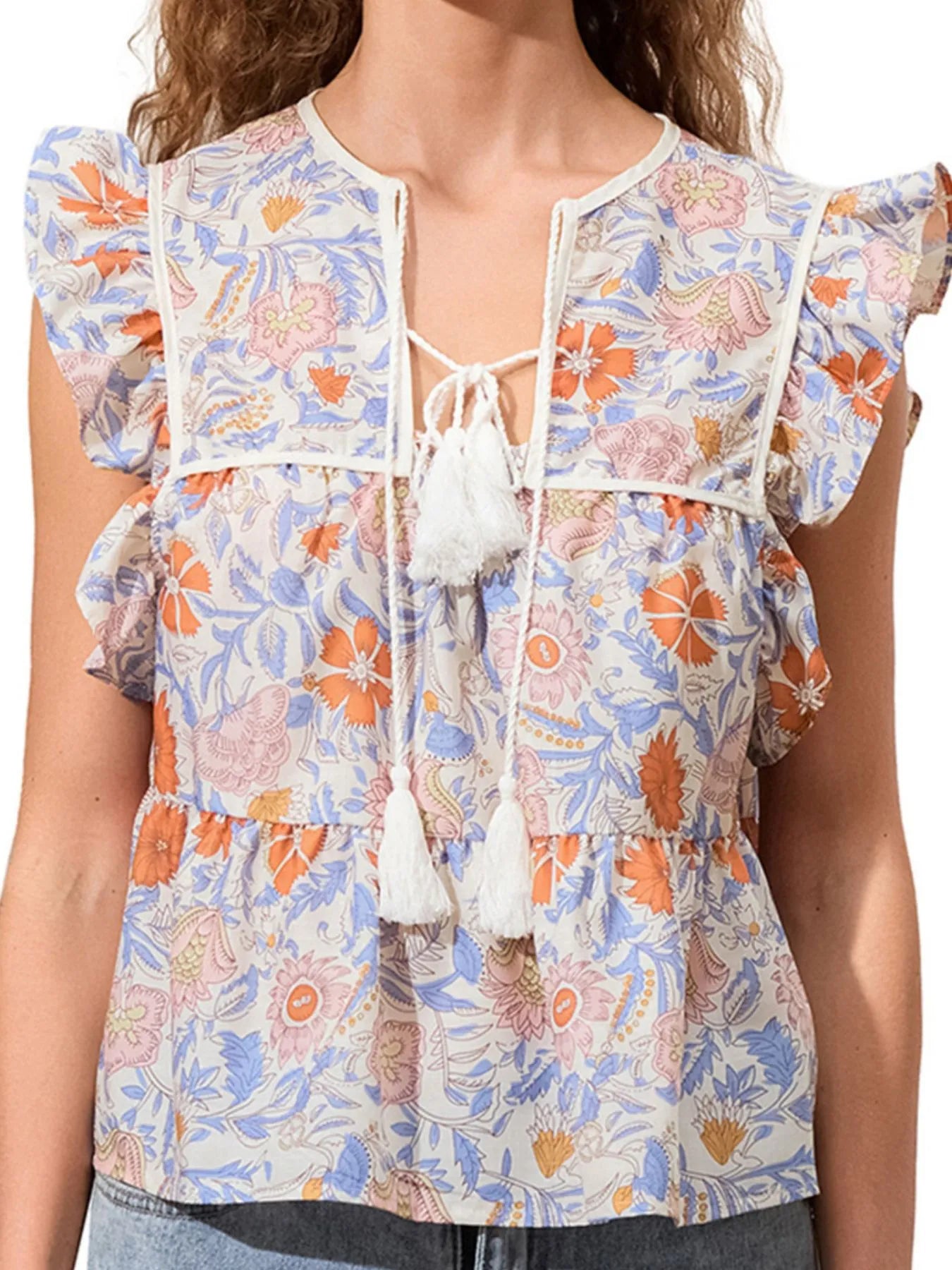 Tassel Ruffled Striped Blouse - Velora Luxury Fashion