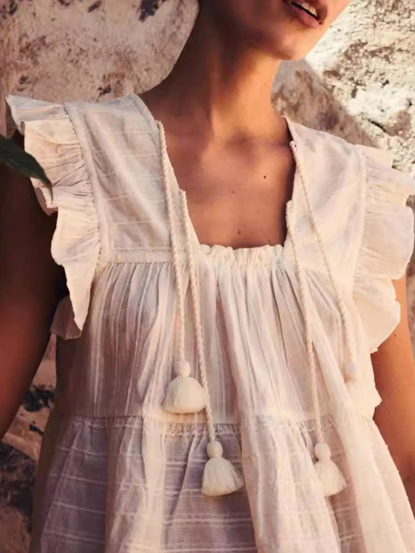 Tassel Ruffled Striped Blouse - Velora Luxury Fashion