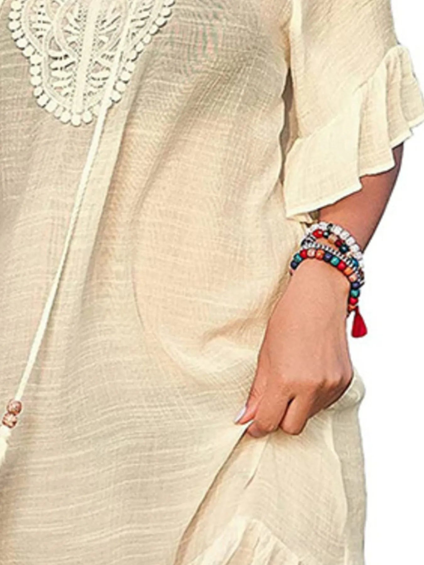 Tassel Short Sleeve Ruffled Mini Dress - Velora Luxury Fashion