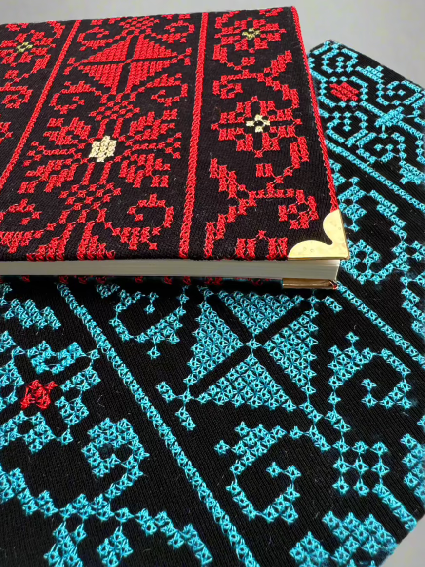 Tatreez Journal | Handcrafted Palestinian Notebook – Red & Teal Designs - Velora Luxury Fashion