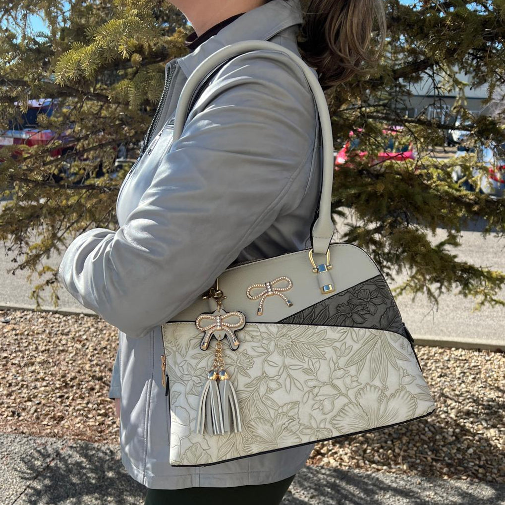 Temptation Italy Faux Leather 2-Handle Bag with Floral Design - Velora Luxury Fashion