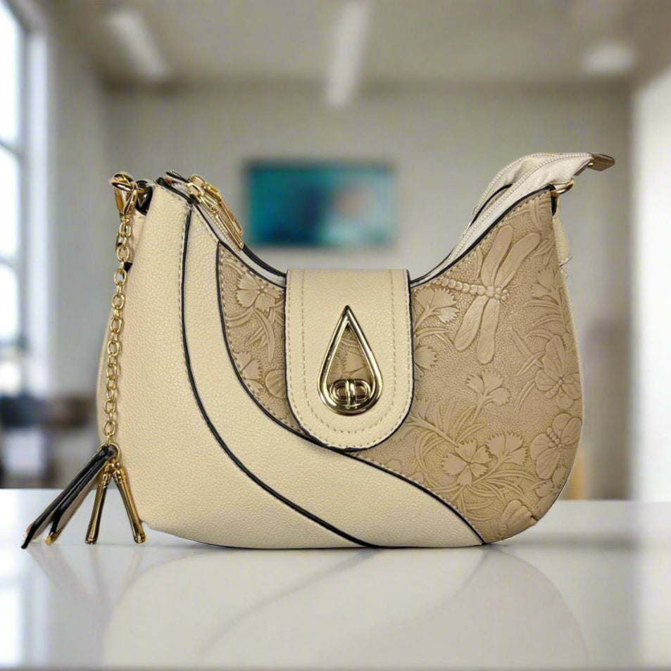 Temptation Italy Faux Leather Small Shoulder Bag with Dragonfly and Flowers - Velora Luxury Fashion