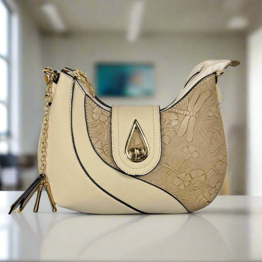 Temptation Italy Faux Leather Small Shoulder Bag with Dragonfly and Flowers - Velora Luxury Fashion