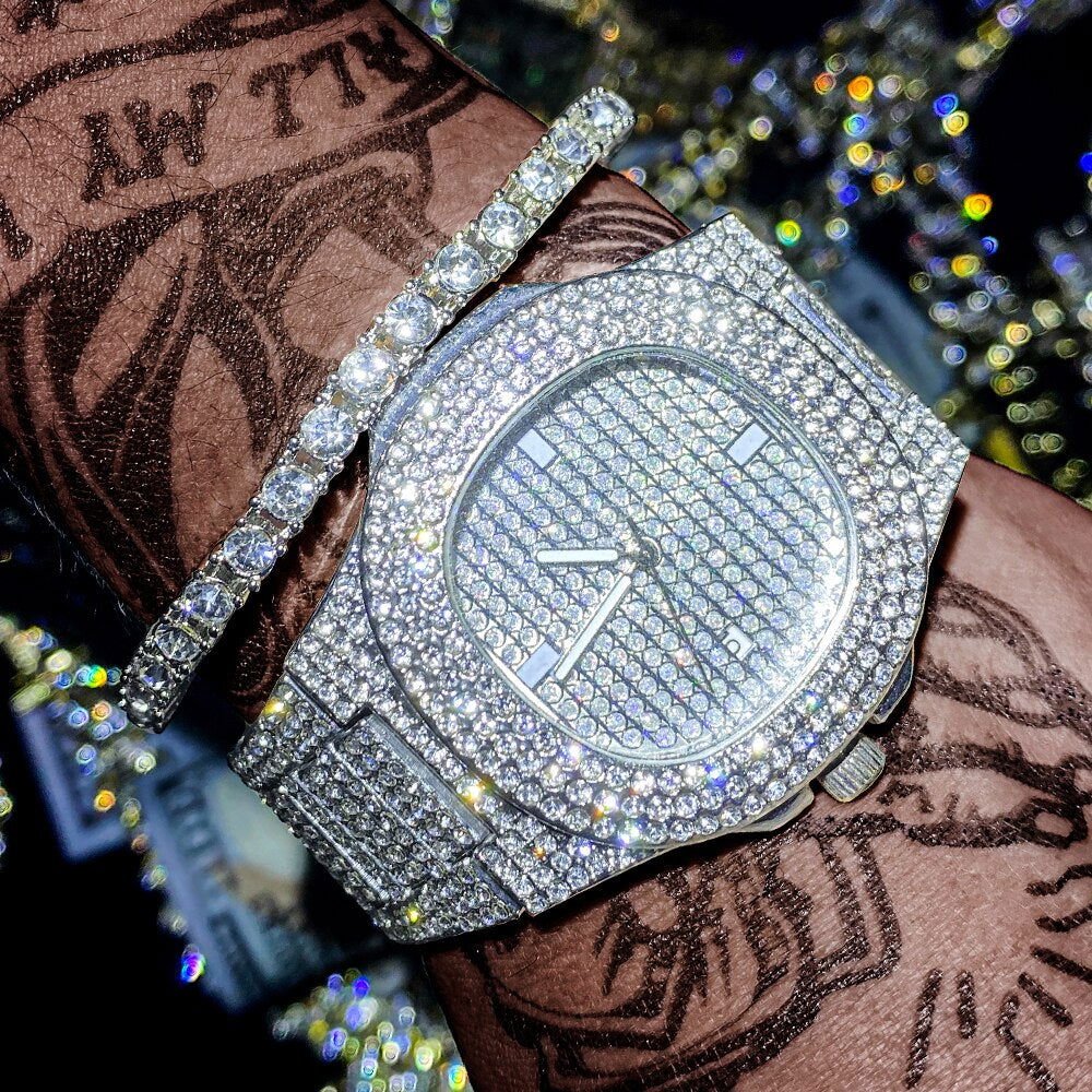 Tennis Bracelet and Watch Set - Silver - Velora Luxury Fashion