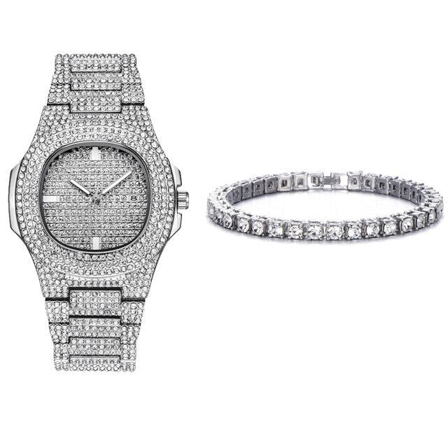 Tennis Bracelet and Watch Set - Silver - Velora Luxury Fashion