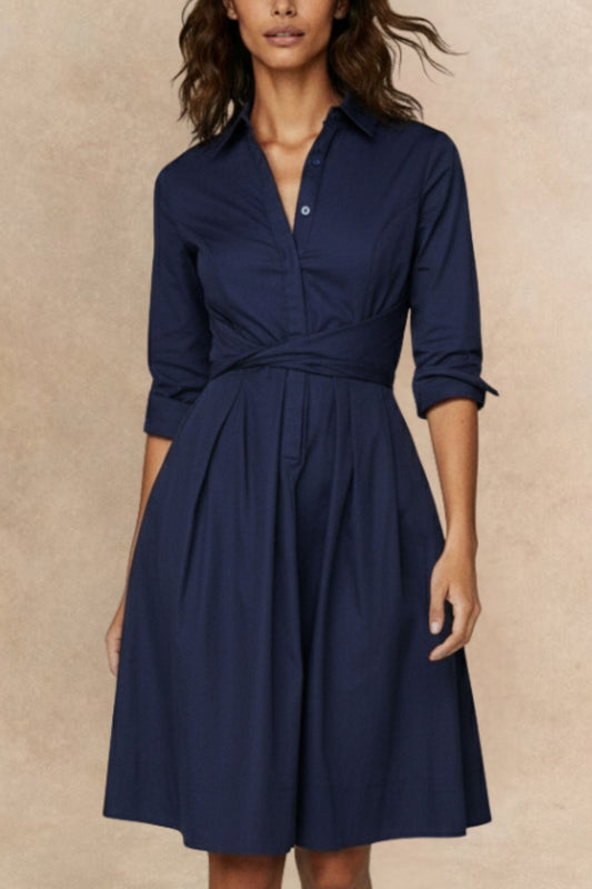 Tessa Elegant Shirt Dress 3/4 Sleeve Buttons - Velora Luxury Fashion